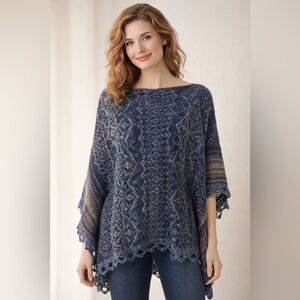Free People Boho Knit Poncho | Soft Multi-Color Weave | One Size